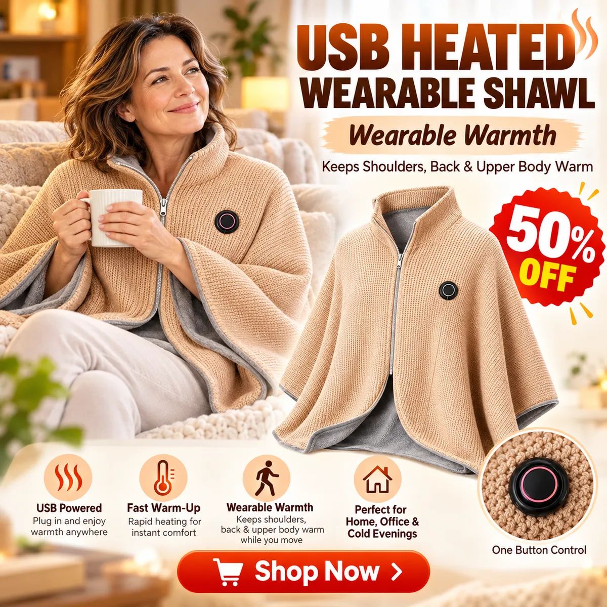 ⛄LIMITED-TIME 50% OFF‼️💞54K+ SOLD⭐🔥 USB HEATED WEARABLE SHAWL
