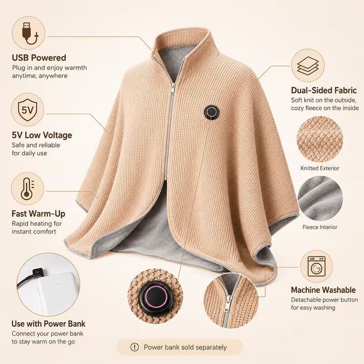 ⛄LIMITED-TIME 50% OFF‼️💞54K+ SOLD⭐🔥 USB HEATED WEARABLE SHAWL